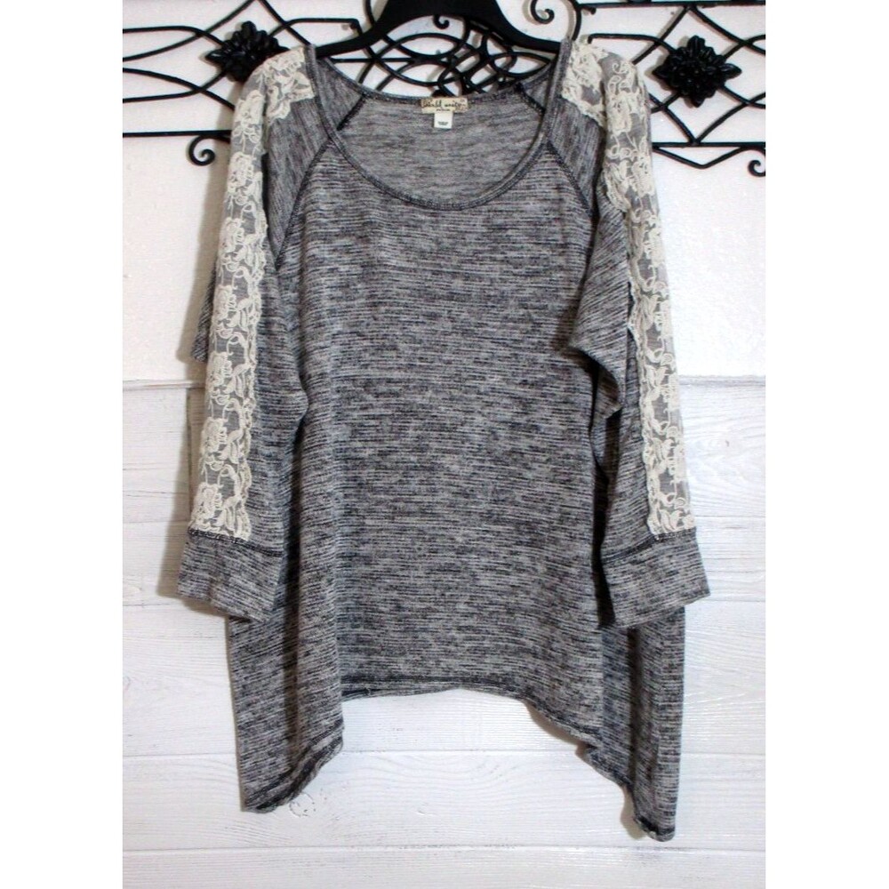World Unity Women's Knit Top Size 2X Long Sleeve Gray Scoop Neck